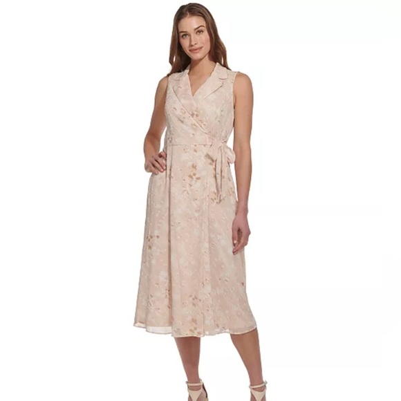 DKNY - Women's Printed Chiffon Side-Tie Midi Dress - Size 6 - Picture 3 of 8